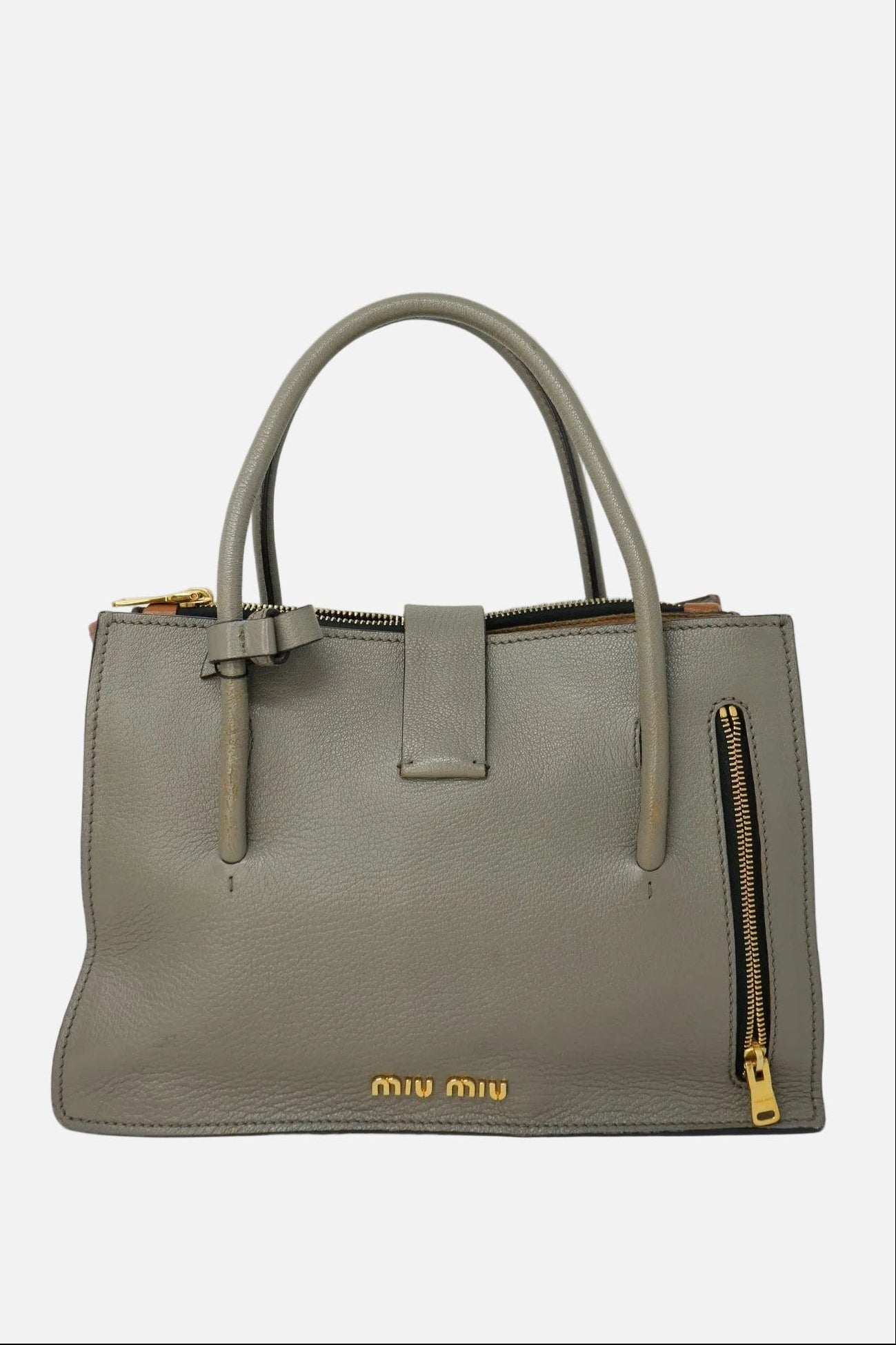 Miu Miu Grey Leather Madras Top Handle Bag