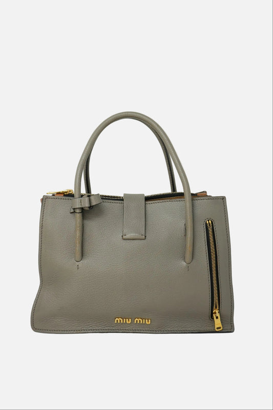 Miu Miu Grey Leather Madras Top Handle Bag