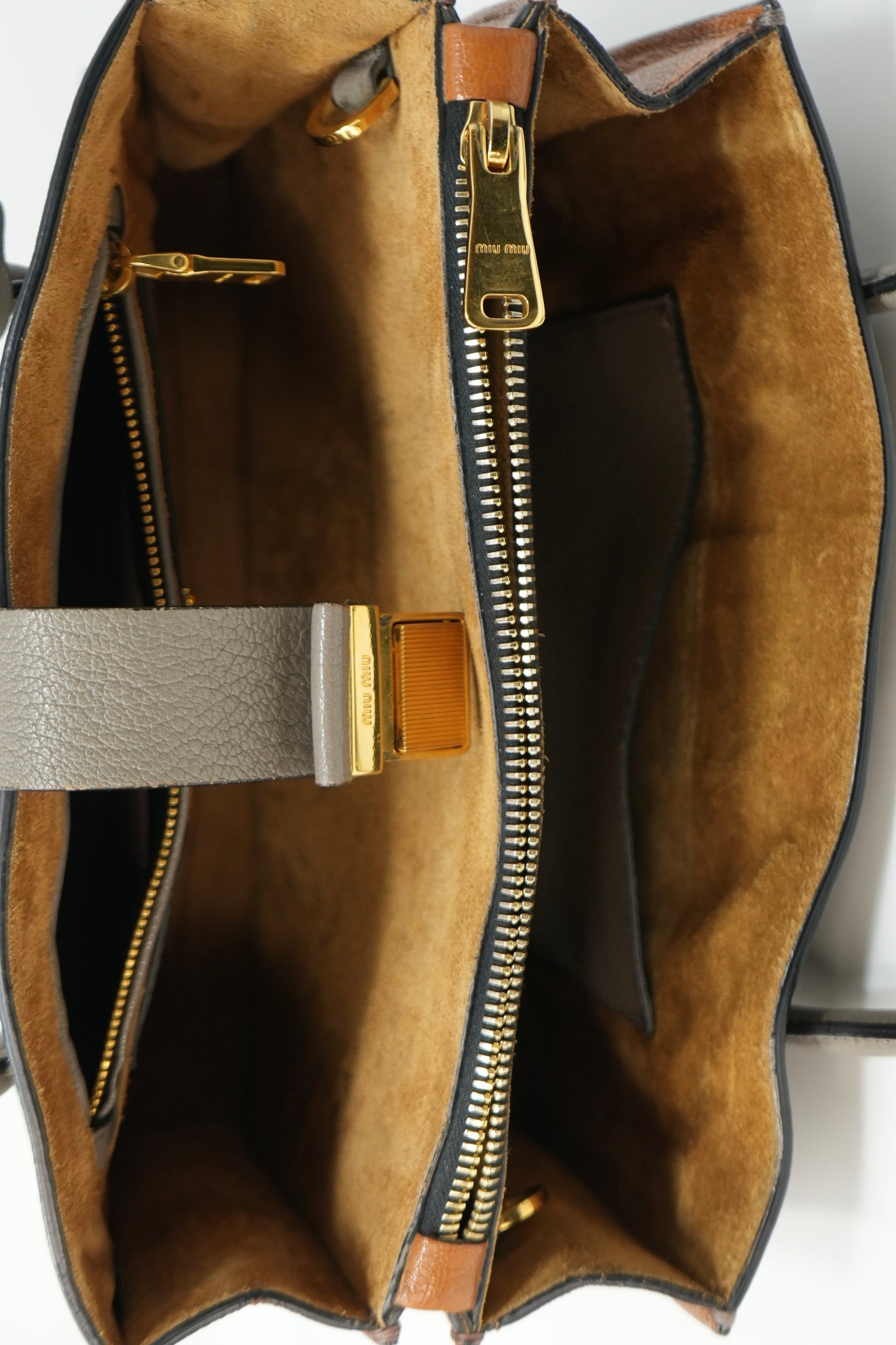 Miu Miu Grey Leather Madras Top Handle Bag