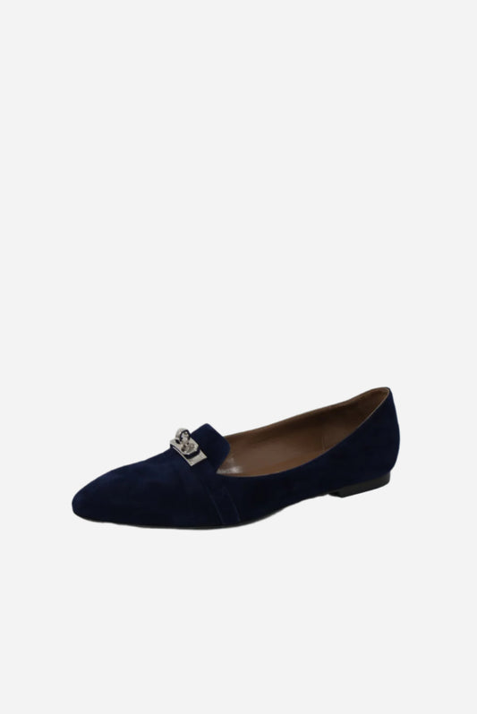 Hermes Blue Velvet Kelly Loafers