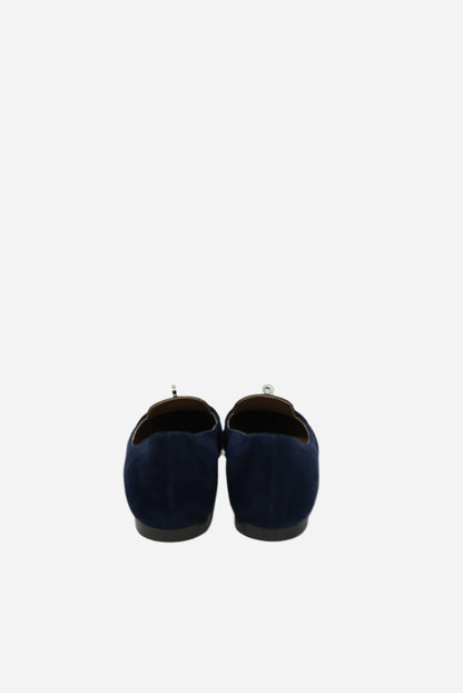 Hermes Blue Velvet Kelly Loafers