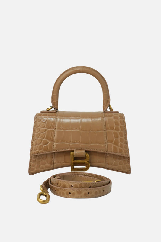 Balenciaga Hourglass XS Handbag Crocodile Embossed In Brown