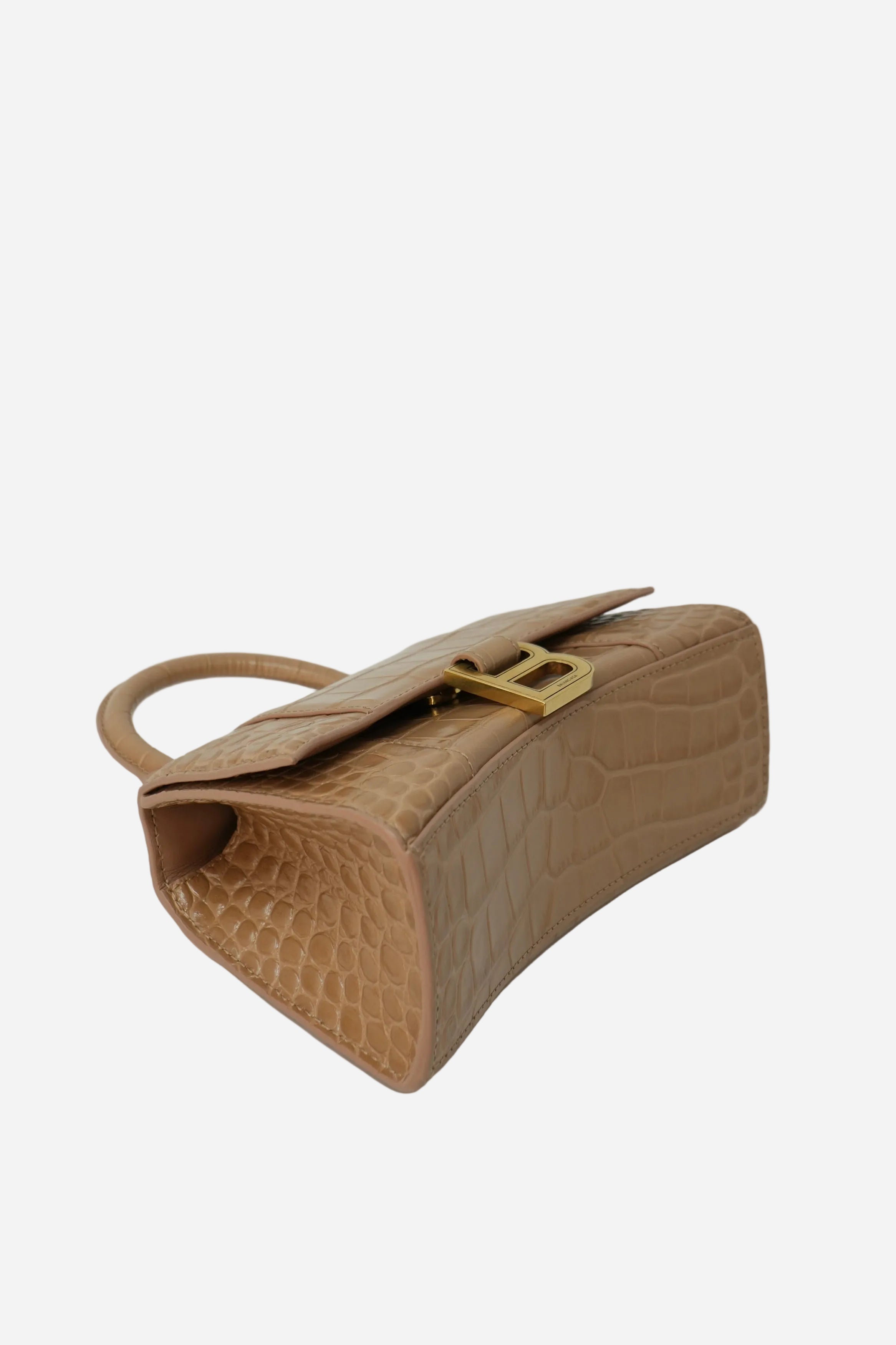 Balenciaga Hourglass XS Handbag Crocodile Embossed In Brown
