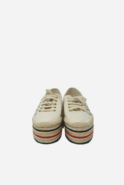 Gucci  White Canvas Printed Flatform Espadrilles
