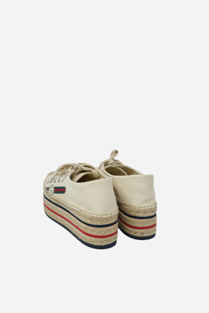 Gucci  White Canvas Printed Flatform Espadrilles