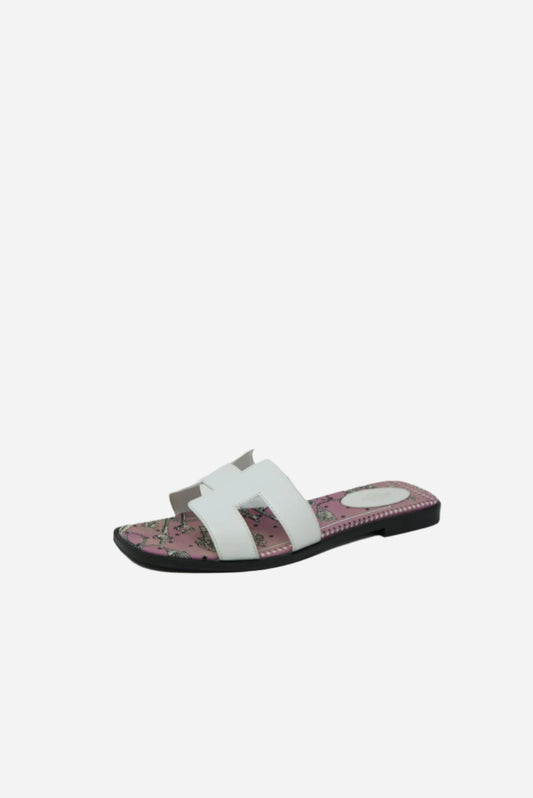 Hermes White Oran Sandals