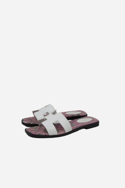 Hermes White Oran Sandals
