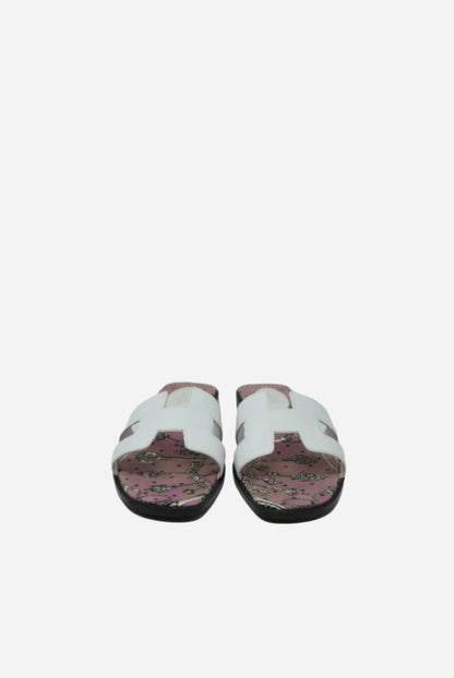 Hermes White Oran Sandals