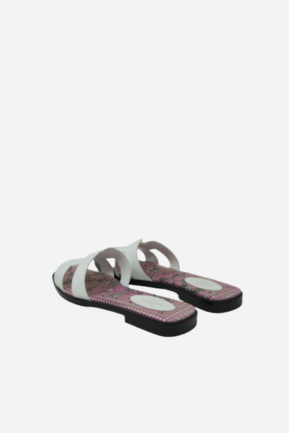 Hermes White Oran Sandals