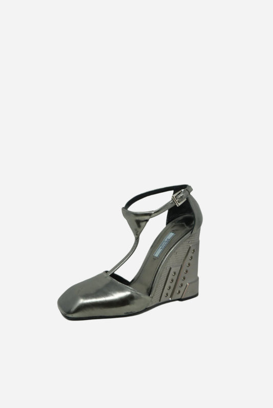 Prada Metallic Silver Platform Sandals