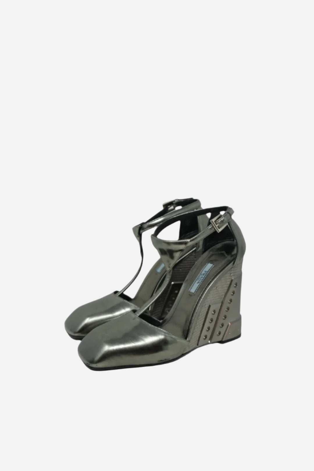 Prada Metallic Silver Platform Sandals