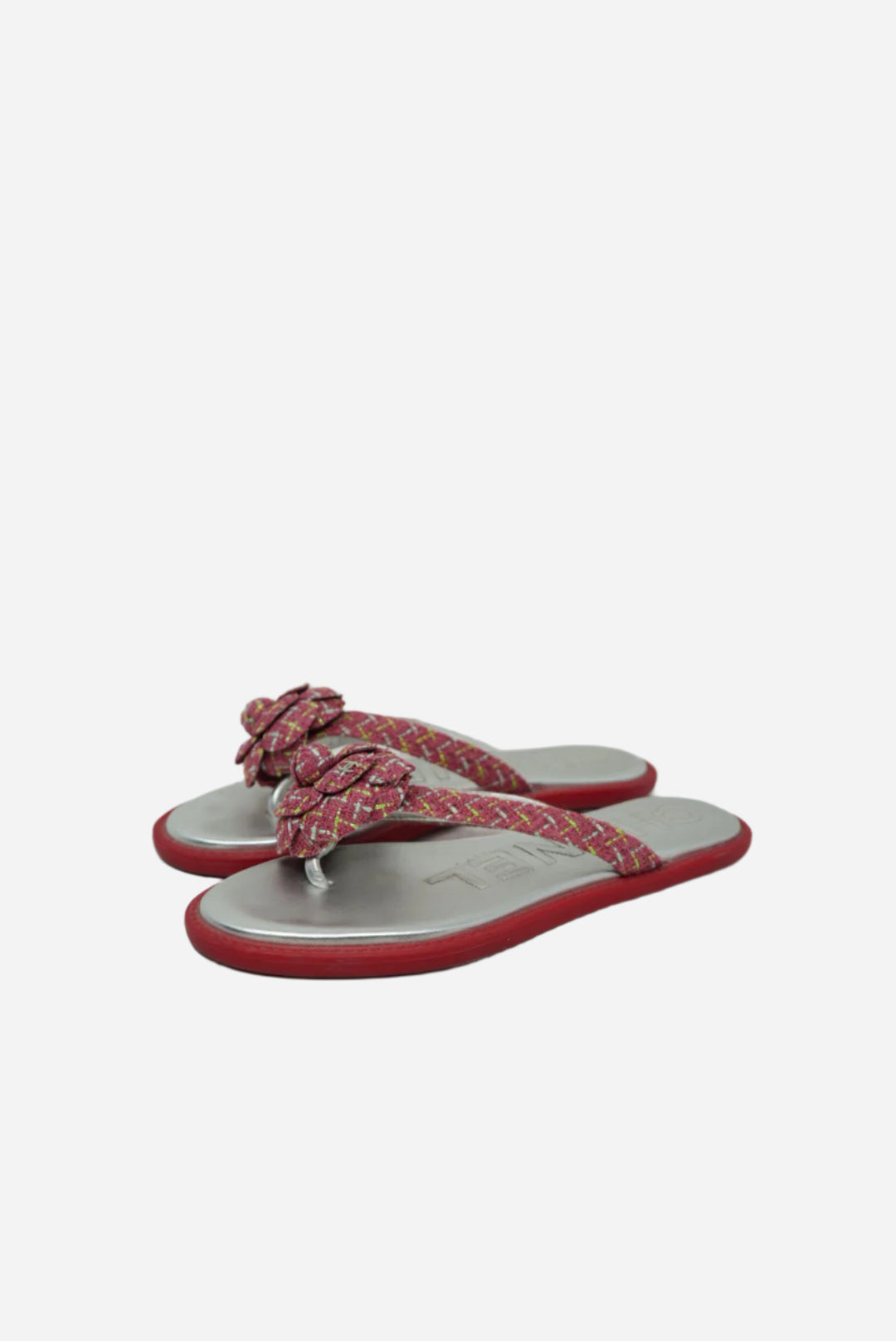 Pre-Owned Chanel Tweed Camellia Flip Sandals