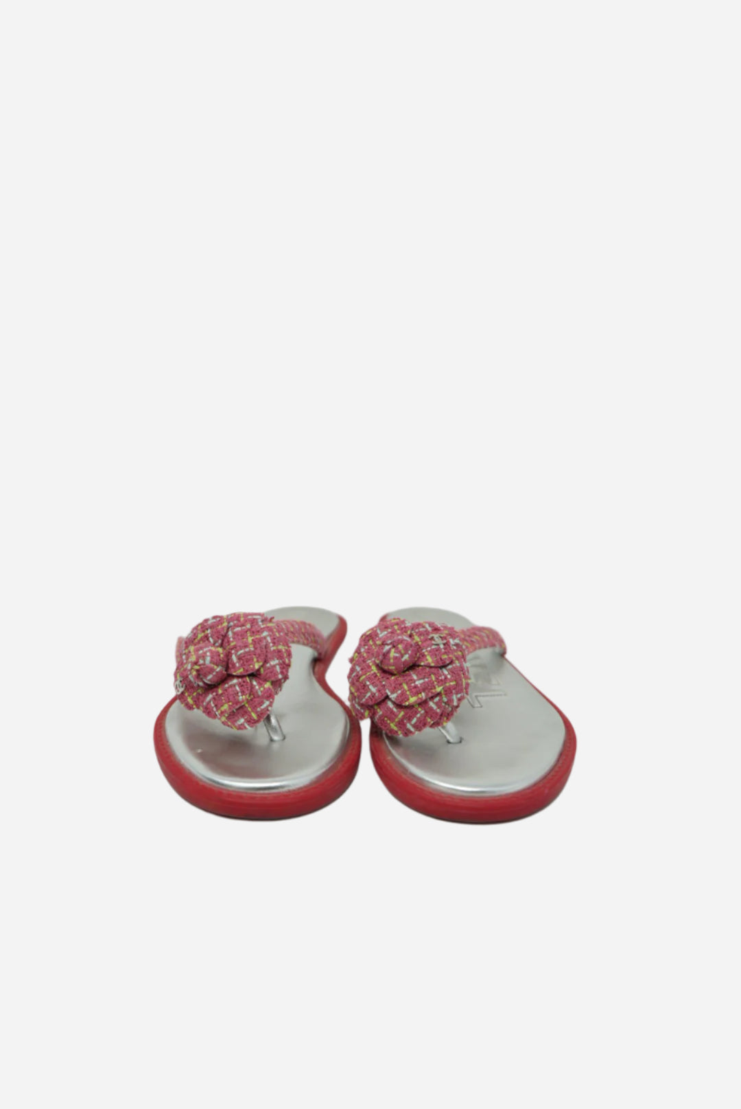 Pre-Owned Chanel Tweed Camellia Flip Sandals