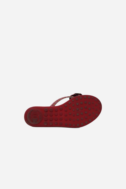 Pre-Owned Chanel Tweed Camellia Flip Sandals