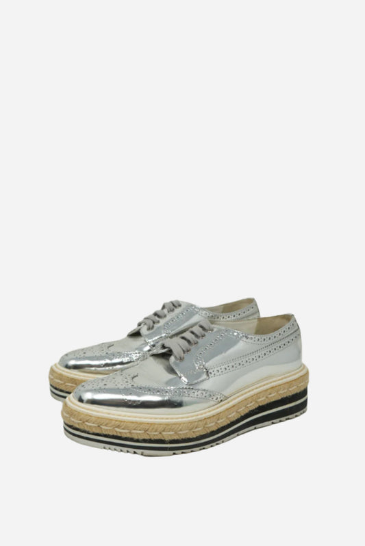 PRADA Platform Leather Oxford Shoes Size 37.5