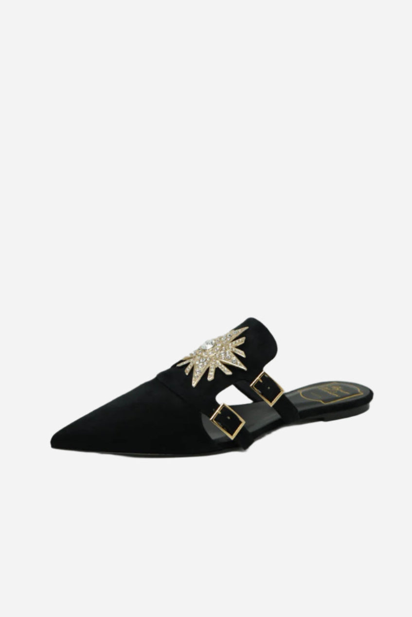 Roger Vivier Black Crystal Velvet Mule Size 37.5