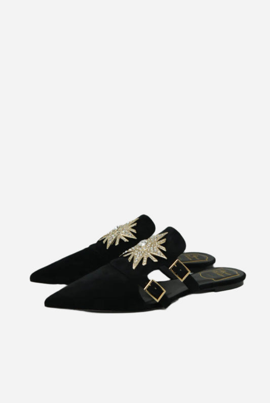 Roger Vivier Black Crystal Velvet Mule Size 37.5