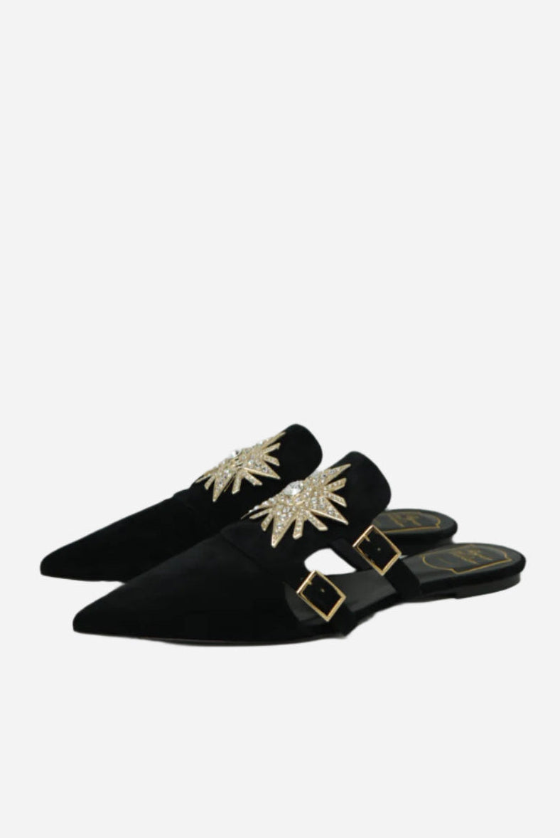 Roger Vivier Black Crystal Velvet Mule Size 37.5