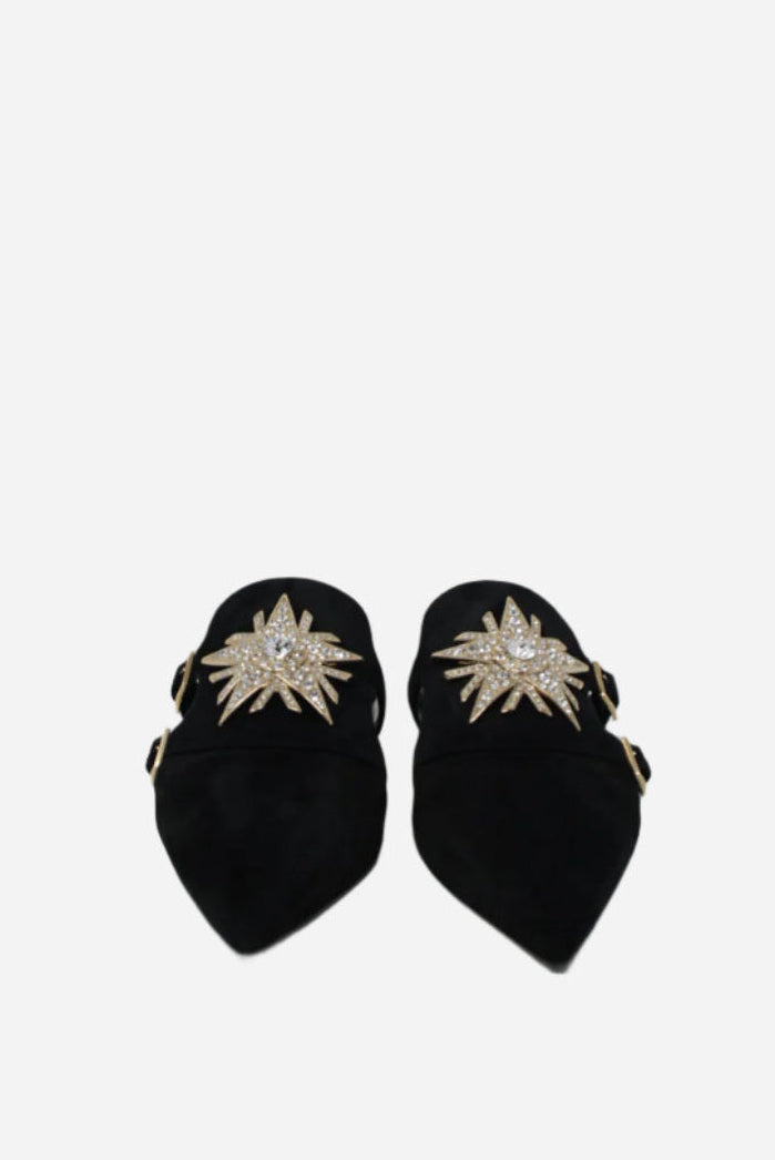 Roger Vivier Black Crystal Velvet Mule Size 37.5