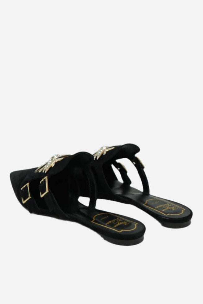 Roger Vivier Black Crystal Velvet Mule Size 37.5