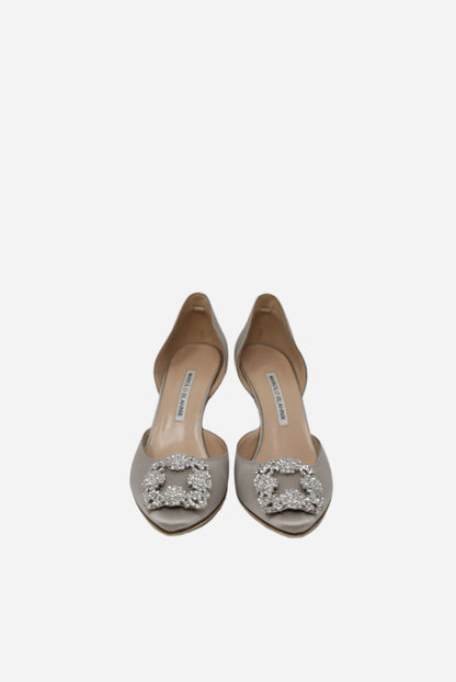 Manolo Blahnik Light Grey Satin Pumps