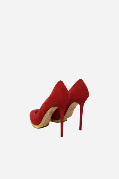 Charlotte Olympia Red Velvet Pumps