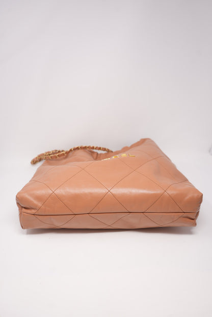 Pre-Owned Chanel 22 HandBag Calfskin Camel