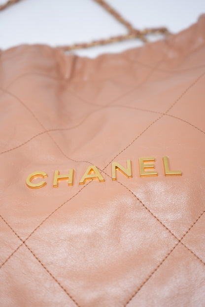 Pre-Owned Chanel 22 HandBag Calfskin Camel