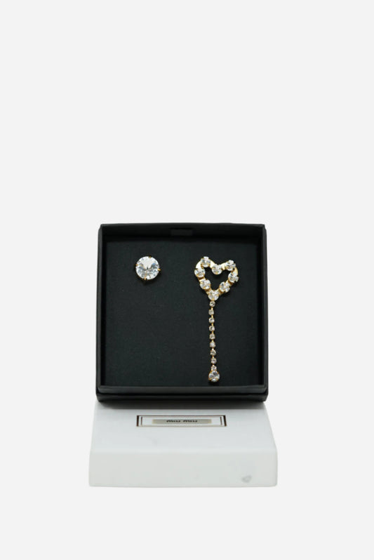 MiuMiu Gold Crystal Heart Earrings