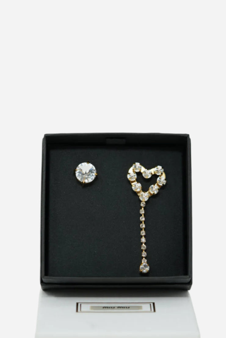 MiuMiu Gold Crystal Heart Earrings