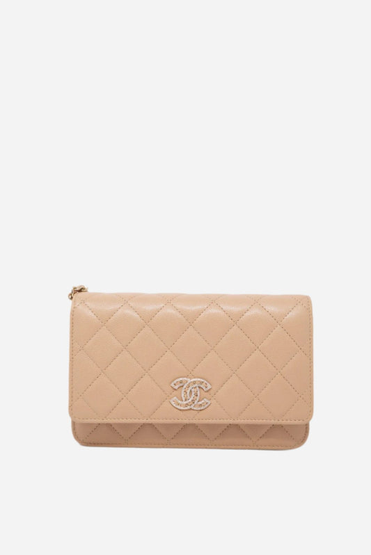 Pre-Owned Chanel Caviar Wallet On Chain Beige
