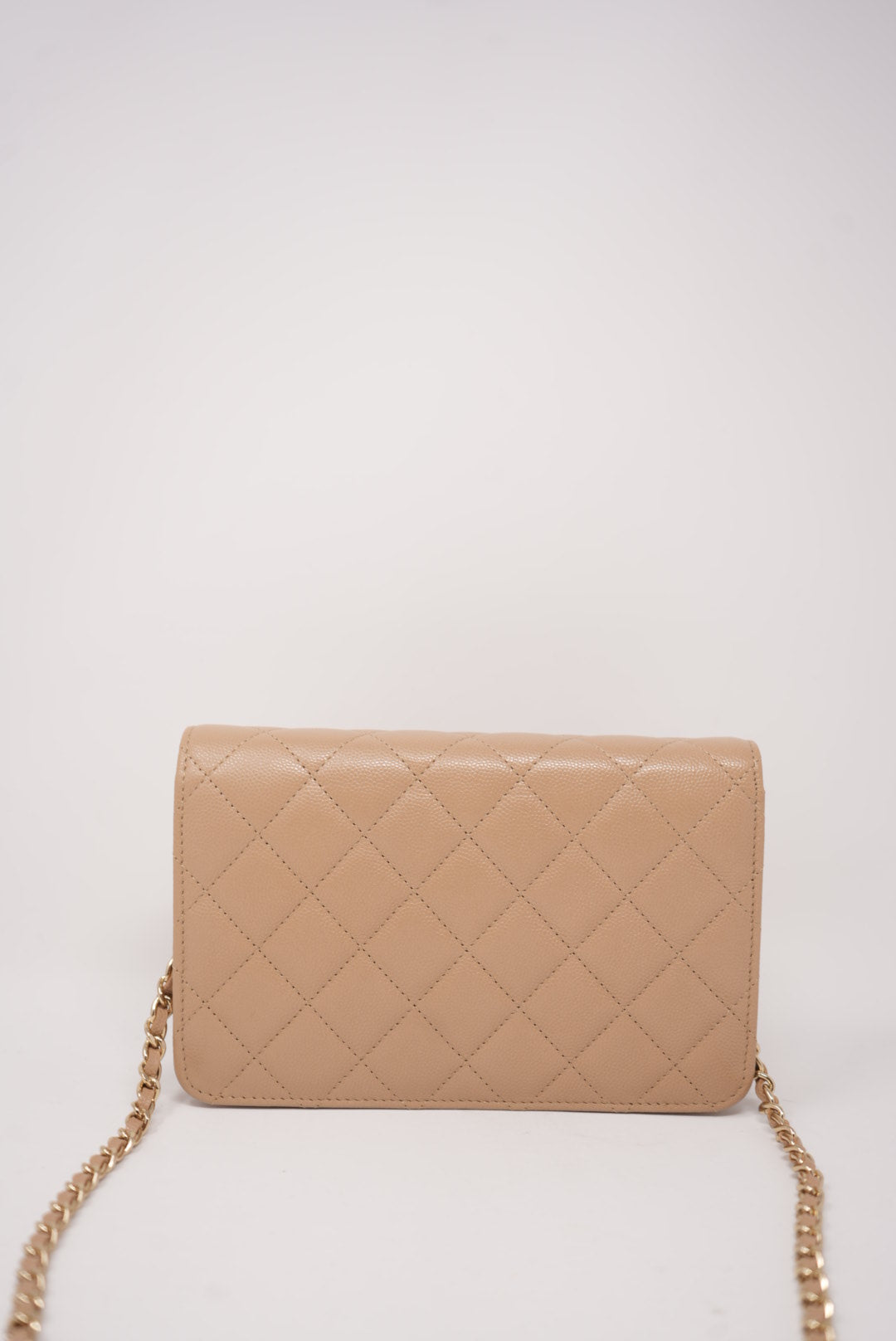 Pre-Owned Chanel Caviar Wallet On Chain Beige