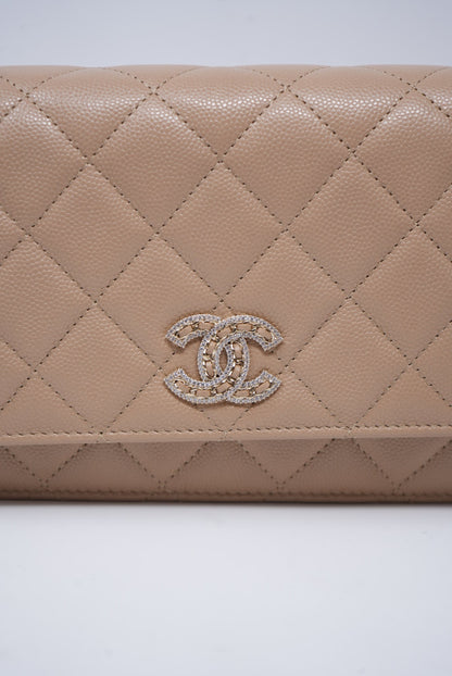 Pre-Owned Chanel Caviar Wallet On Chain Beige