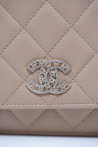 Pre-Owned Chanel Caviar Wallet On Chain Beige