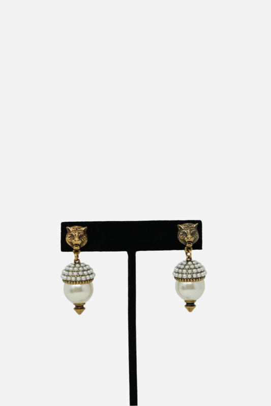 Gucci Faux Pearl Feline Earrings