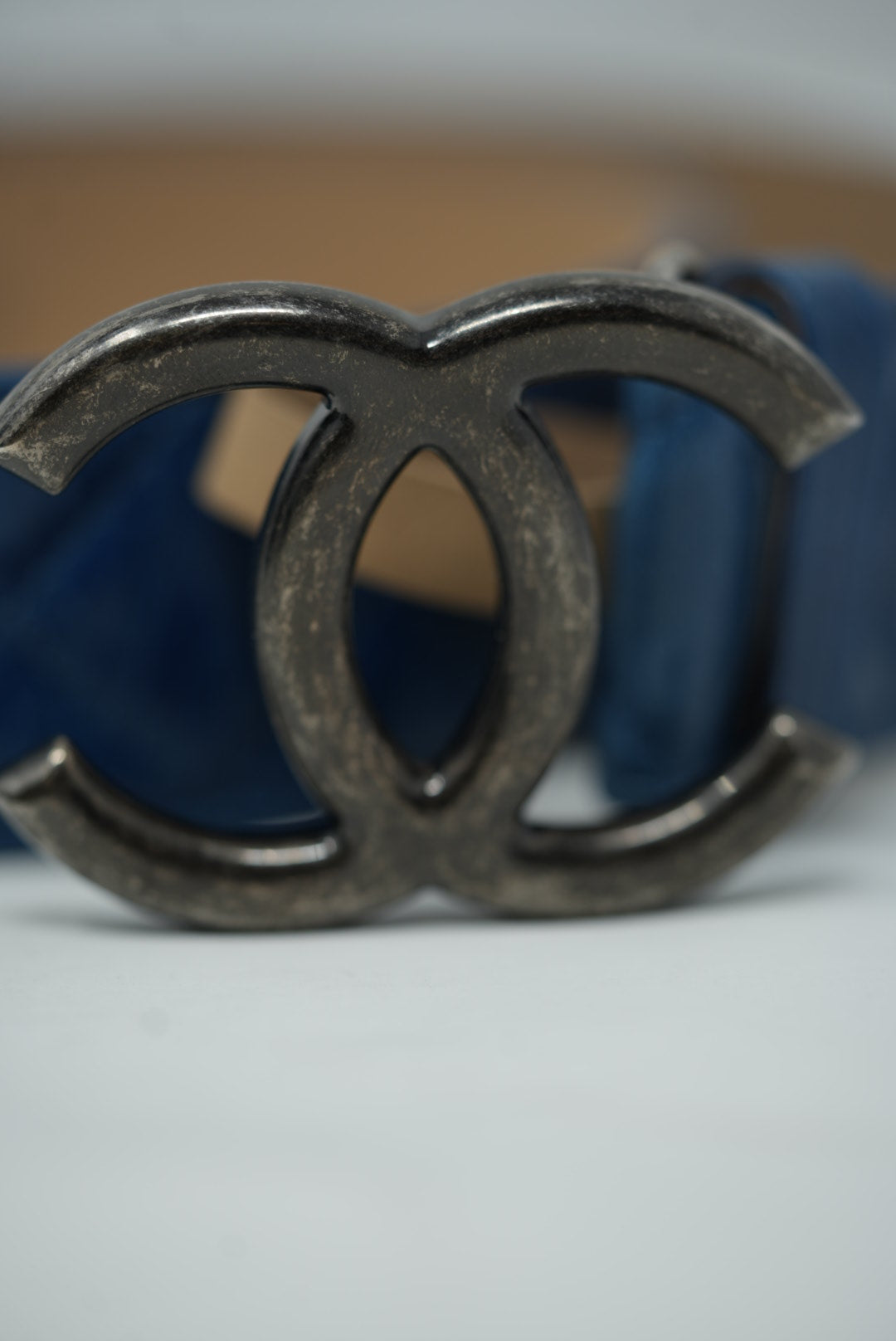 Pre-Owned Chanel Blue Leather CC Buckle Belt