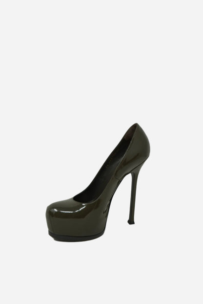 Saint Laurent Grey Patent Platform Pumps