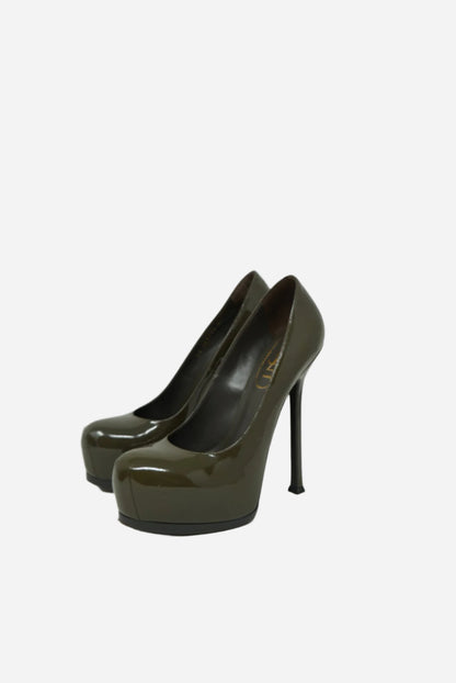 Saint Laurent Grey Patent Platform Pumps