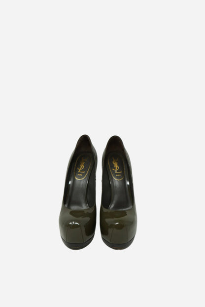 Saint Laurent Grey Patent Platform Pumps