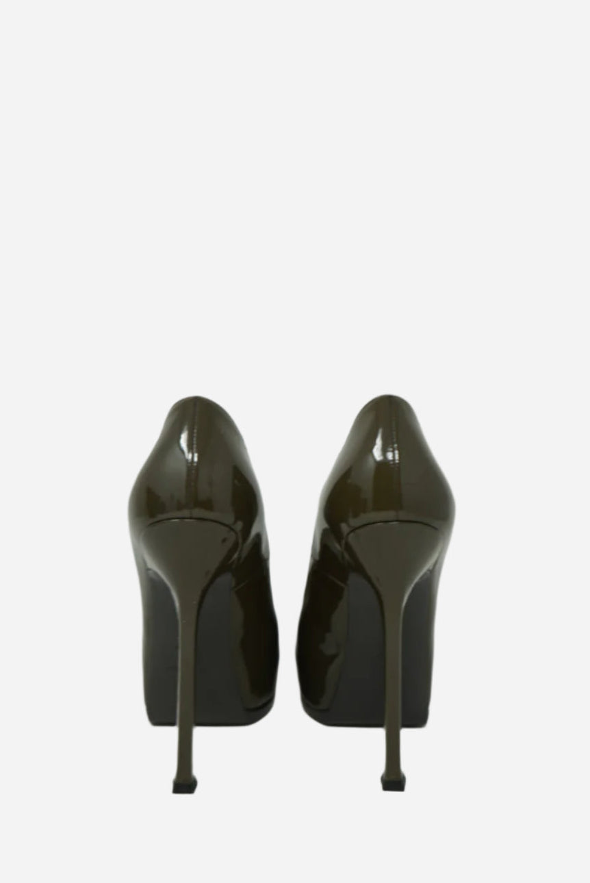 Saint Laurent Grey Patent Platform Pumps Size 37