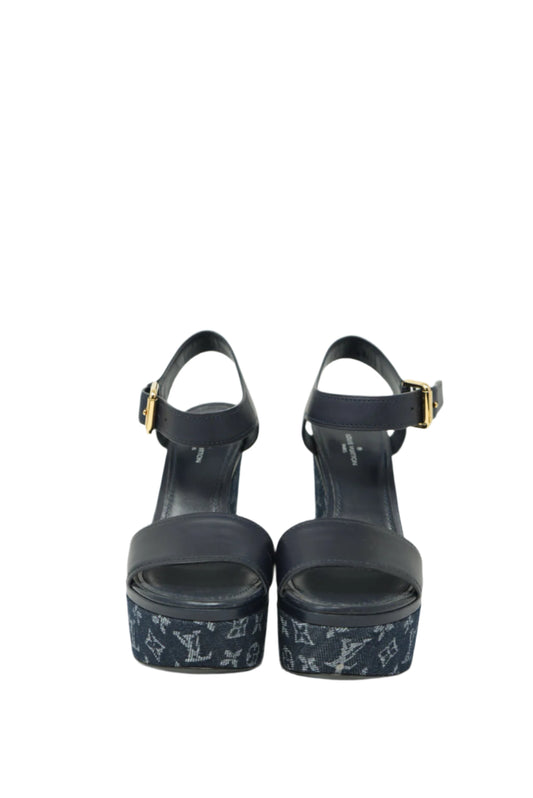 Louis Vuitton Monogram Denim Platform Sandals  Size 35