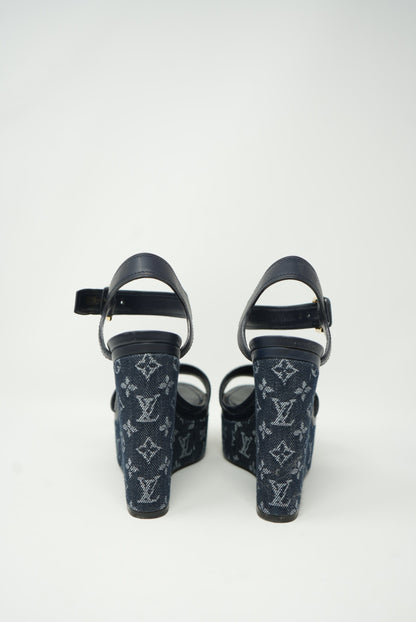 Louis Vuitton Monogram Denim Platform Sandals  Size 35