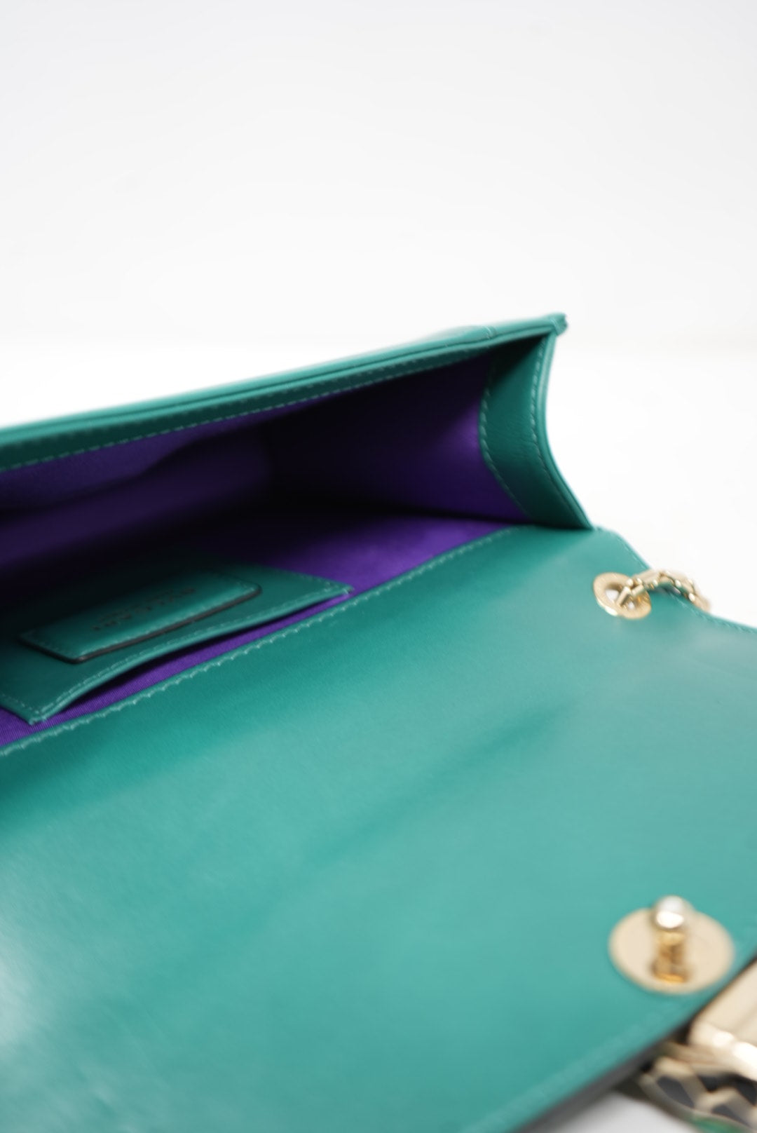 Bvlgari Green Calfskin Serpenti Forever Wallet On Chain