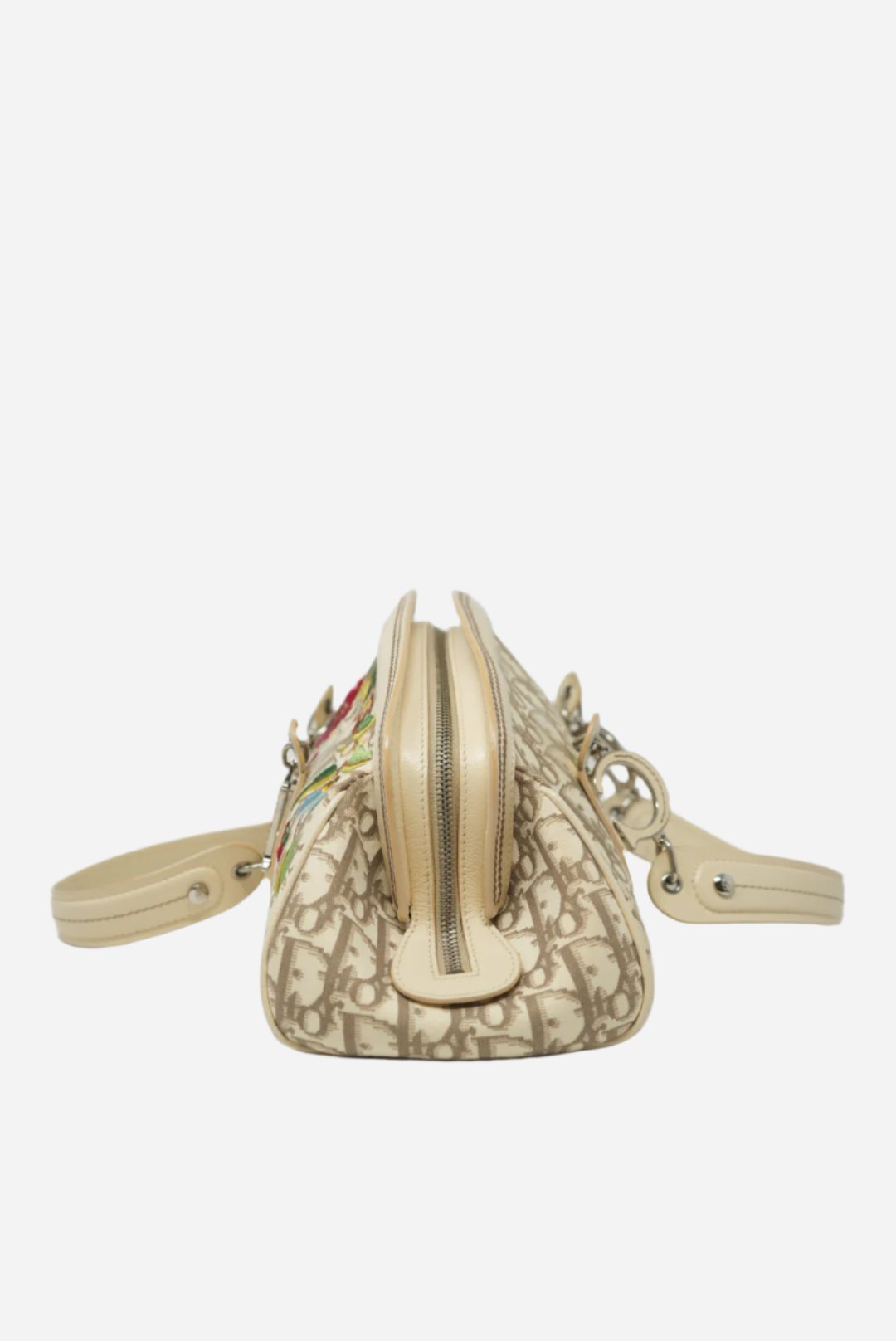 Christian Dior 2005 Ivory Embroidered Trotter Flower Handbag