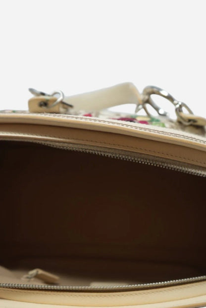 Christian Dior 2005 Ivory Embroidered Trotter Flower Handbag
