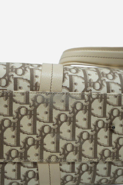 Christian Dior 2005 Ivory Embroidered Trotter Flower Handbag