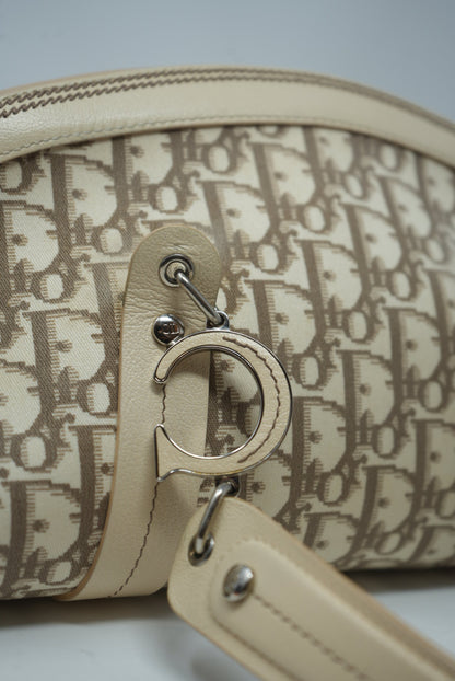 Christian Dior 2005 Ivory Embroidered Trotter Flower Handbag