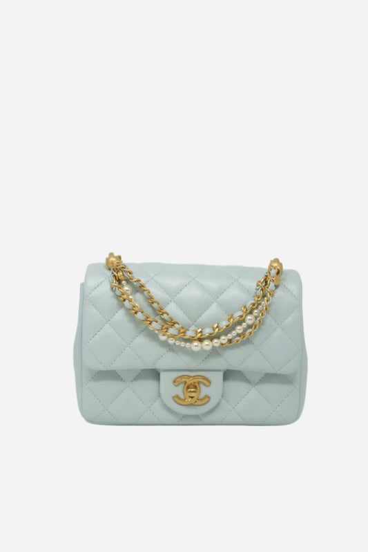Pre-Owned Chanel 24P Mini Square Flap Bag Chain Pearl