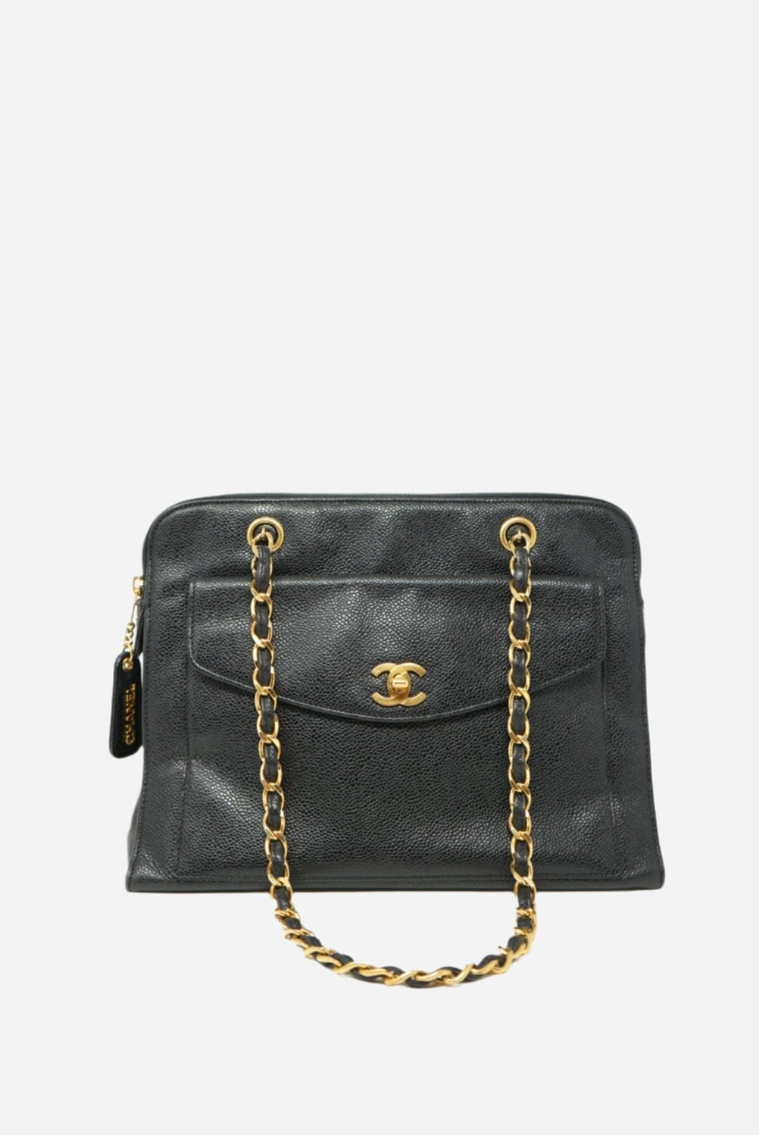 Pre-Owned Chanel Black Caviar Shoulder Bag zipper replaced