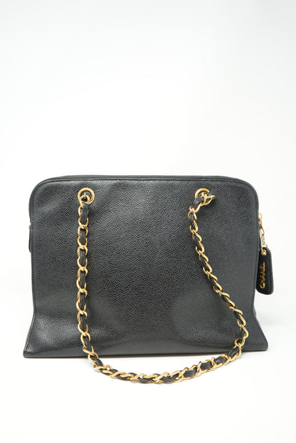 Pre-Owned Chanel Black Caviar Shoulder Bag zipper replaced